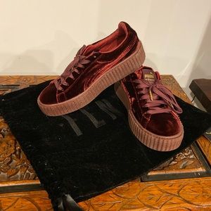 Brand New Red Velvet Fenty Puma Creepers with Bag